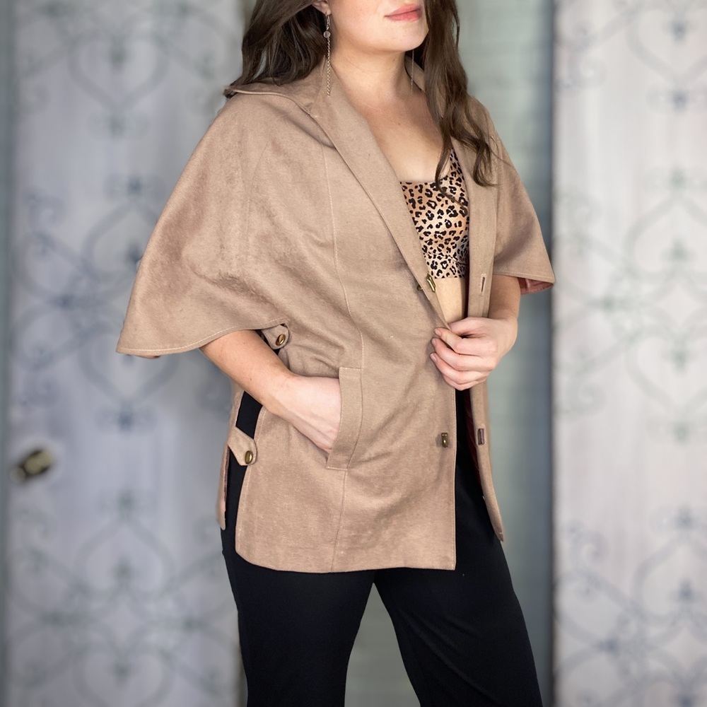 Faux Suede Cape Blazer
